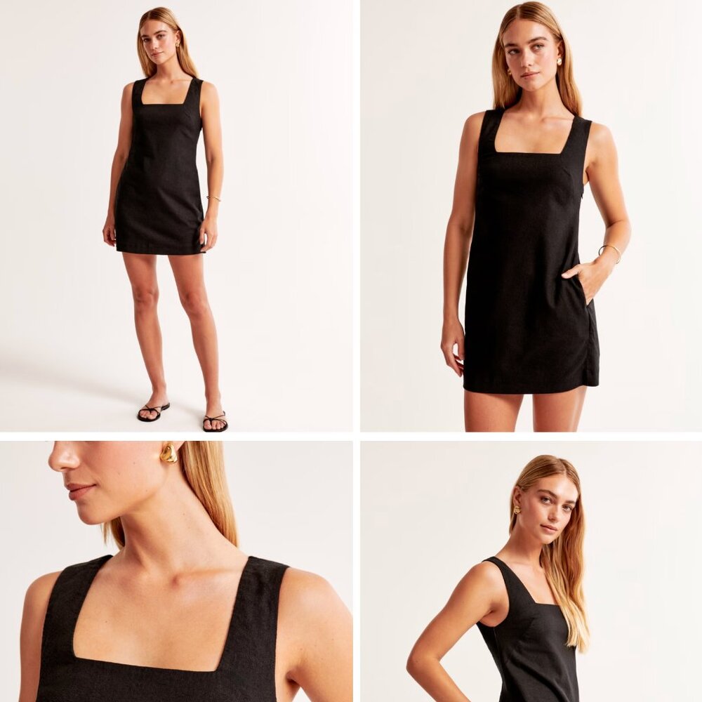 Linen-Blend Shift Mini Dress Black XL